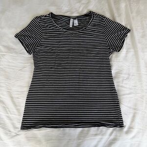 H&M Black and White Striped Short Sleeve Tee